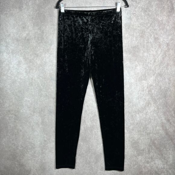 Cha Cha Vente Crushed Velvet Pants Womens Size PXL Black Pull On‎ Mid Rise Party - Picture 1 of 10